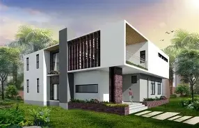 Contemporary luxury villa with raw concrete exterior